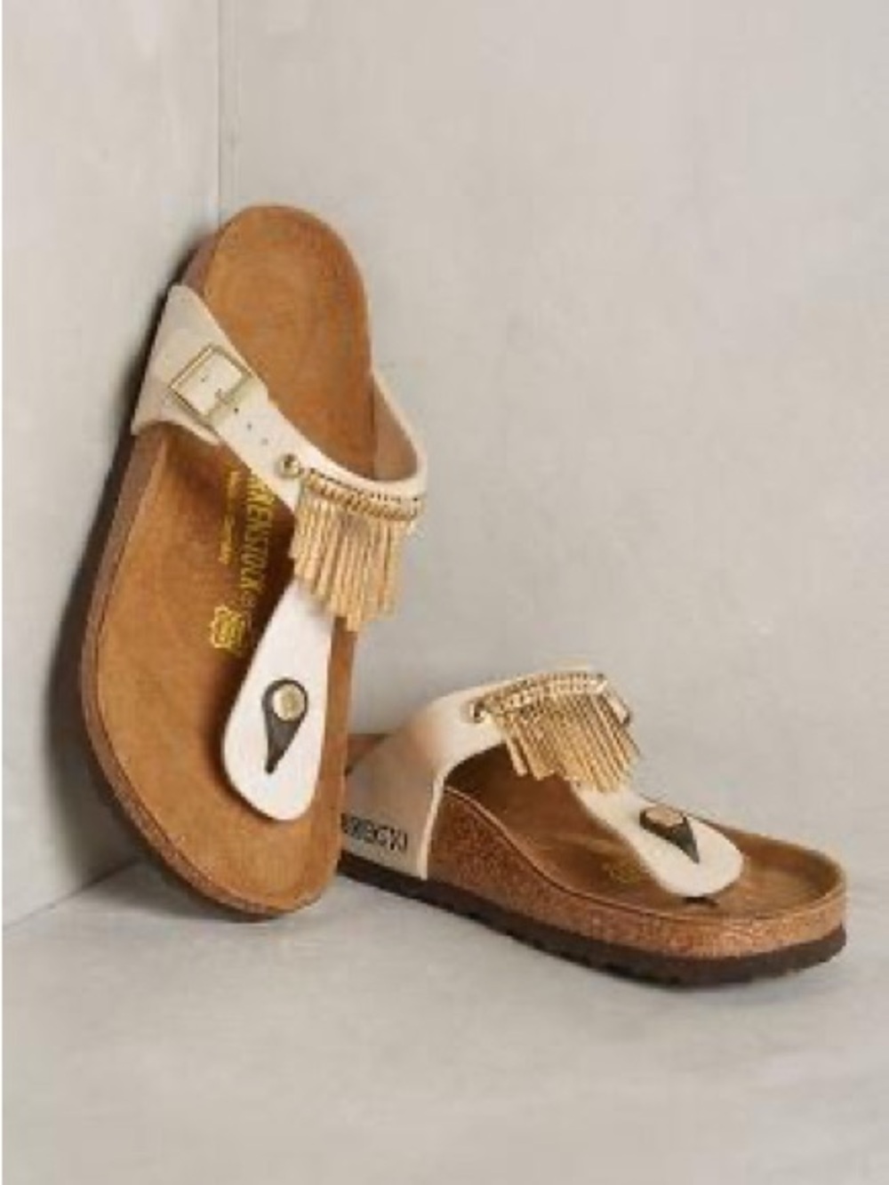 Birkenstock Rare Boho Cream Fringe Gizeh Thong Sandals 7